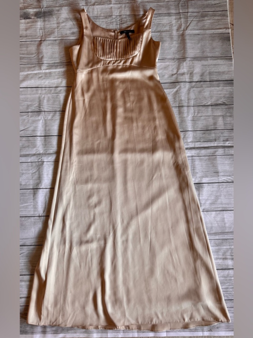BCBG Max Azria Champagne Satin Midi Dress Pleated Bust Formal Wedding Size 8 - Picture 8 of 10